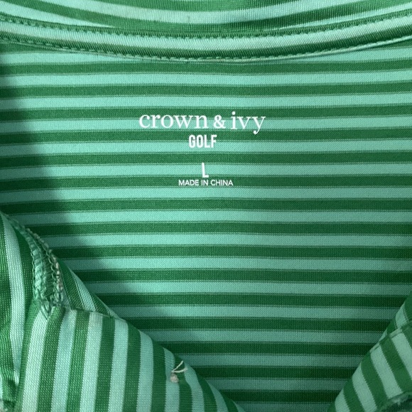 Crown & ivy golf men shirt size Large stripe green New. - Picture 5 of 7